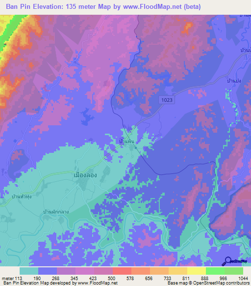 Ban Pin,Thailand Elevation Map