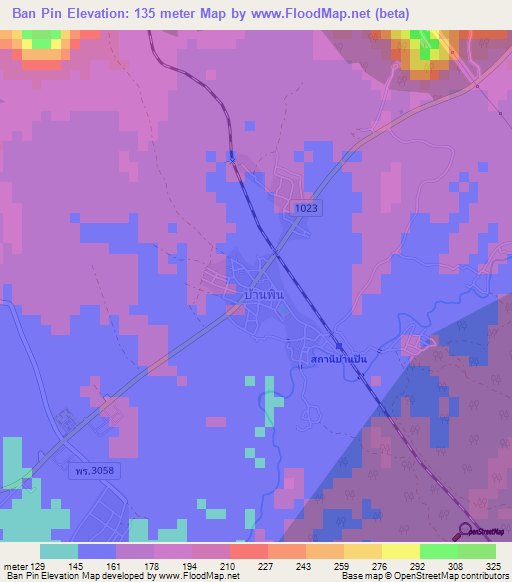 Ban Pin,Thailand Elevation Map