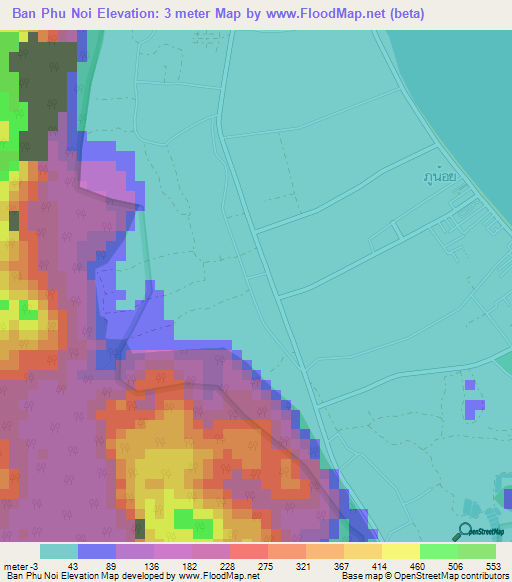 Ban Phu Noi,Thailand Elevation Map