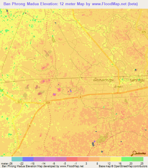 Ban Phrong Madua,Thailand Elevation Map