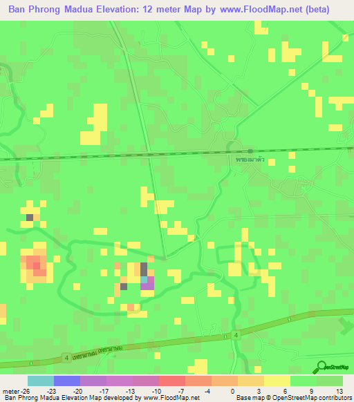 Ban Phrong Madua,Thailand Elevation Map