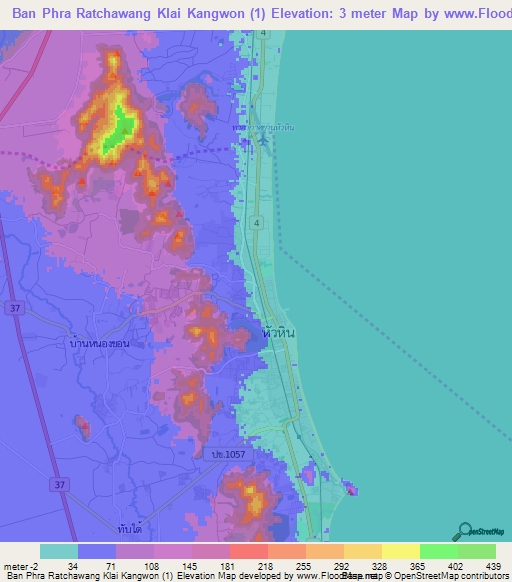 Ban Phra Ratchawang Klai Kangwon (1),Thailand Elevation Map