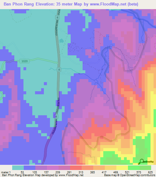 Ban Phon Rang,Thailand Elevation Map