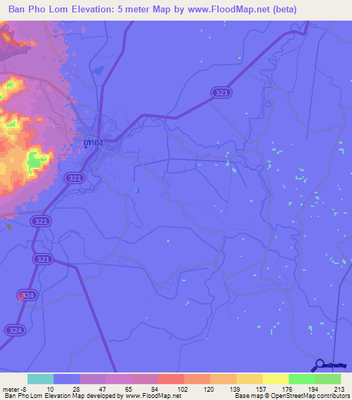 Ban Pho Lom,Thailand Elevation Map
