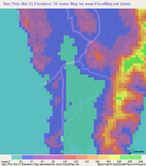 Ban Phlu Nai (1),Thailand Elevation Map