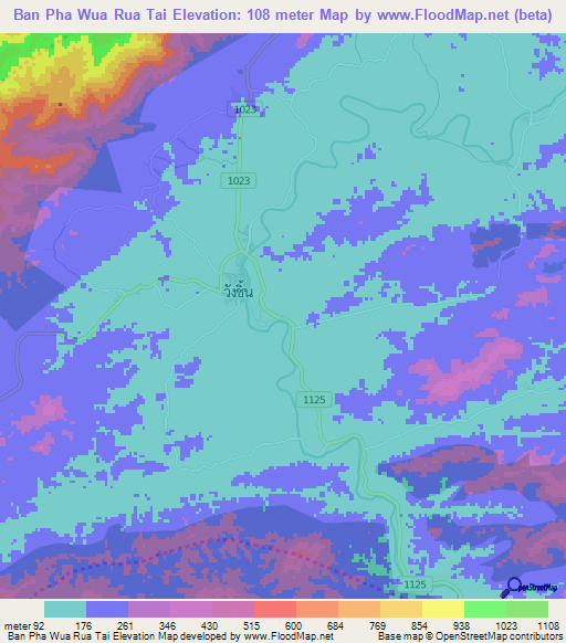 Ban Pha Wua Rua Tai,Thailand Elevation Map