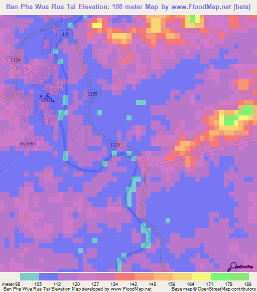 Ban Pha Wua Rua Tai,Thailand Elevation Map