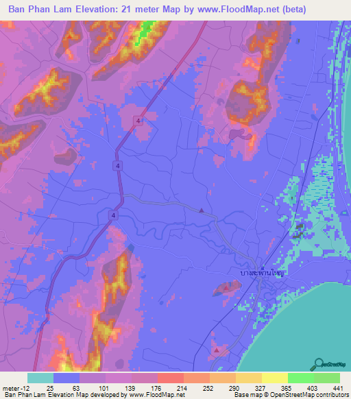 Ban Phan Lam,Thailand Elevation Map