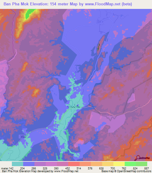 Ban Pha Mok,Thailand Elevation Map