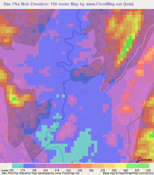 Ban Pha Mok,Thailand Elevation Map