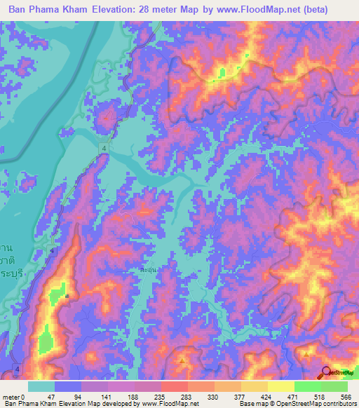 Ban Phama Kham,Thailand Elevation Map