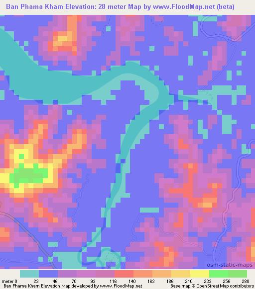 Ban Phama Kham,Thailand Elevation Map
