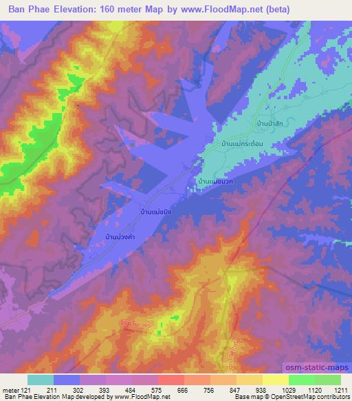 Ban Phae,Thailand Elevation Map