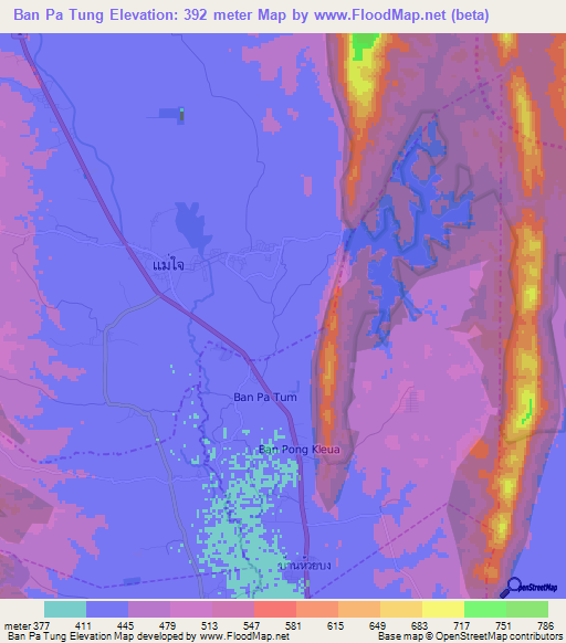 Ban Pa Tung,Thailand Elevation Map