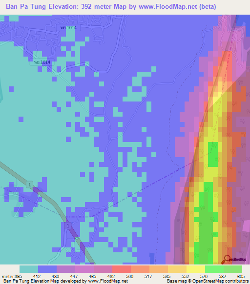 Ban Pa Tung,Thailand Elevation Map