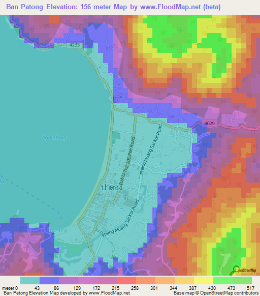 Ban Patong,Thailand Elevation Map