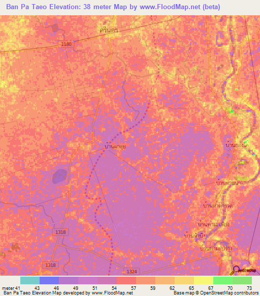 Ban Pa Taeo,Thailand Elevation Map