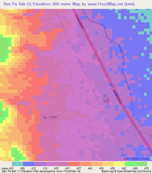 Ban Pa Sak (1),Thailand Elevation Map