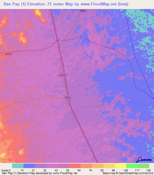 Ban Pap (1),Thailand Elevation Map