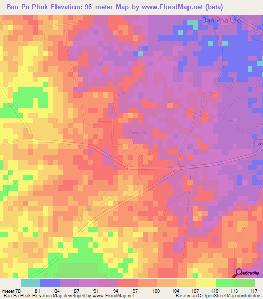Ban Pa Phak,Thailand Elevation Map