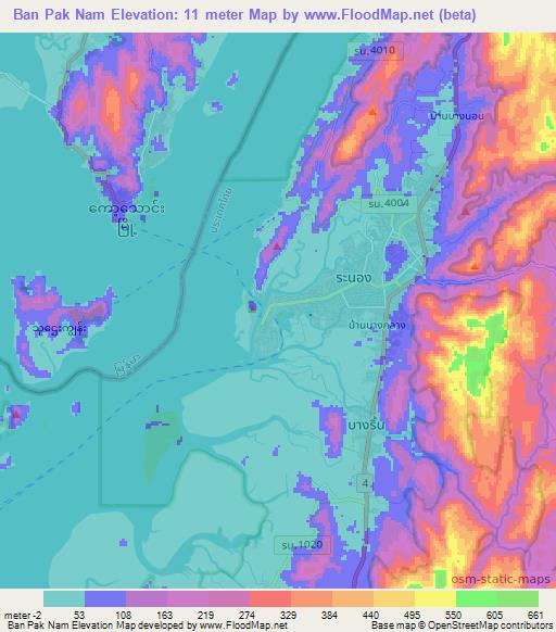 Ban Pak Nam,Thailand Elevation Map
