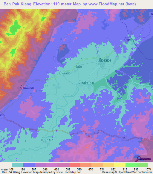 Ban Pak Klang,Thailand Elevation Map