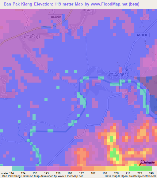 Ban Pak Klang,Thailand Elevation Map