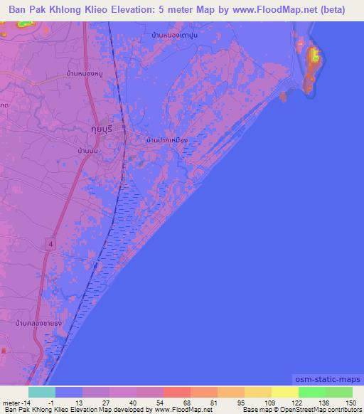 Ban Pak Khlong Klieo,Thailand Elevation Map