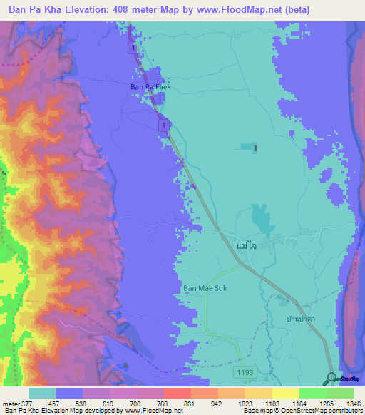 Ban Pa Kha,Thailand Elevation Map