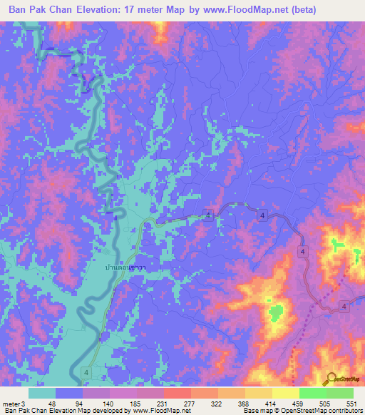 Ban Pak Chan,Thailand Elevation Map