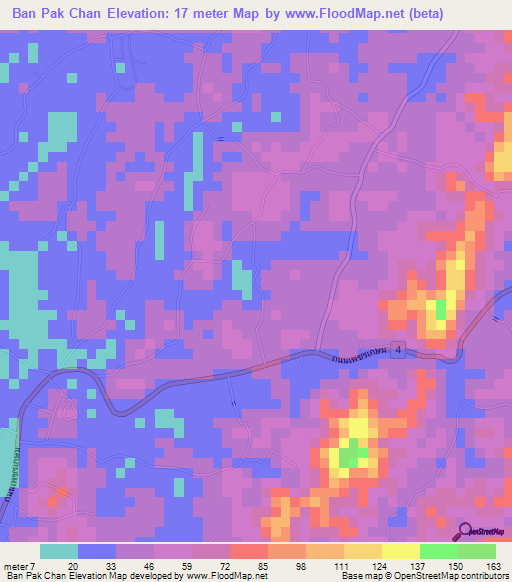 Ban Pak Chan,Thailand Elevation Map