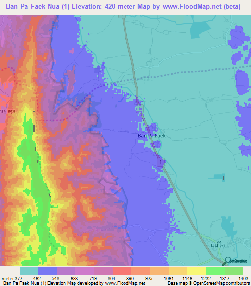 Ban Pa Faek Nua (1),Thailand Elevation Map