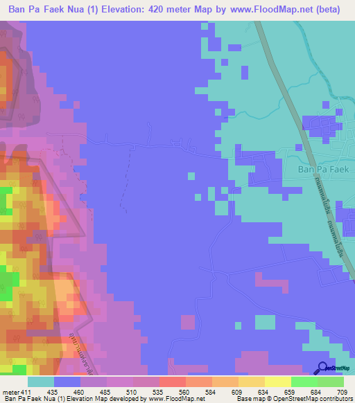 Ban Pa Faek Nua (1),Thailand Elevation Map