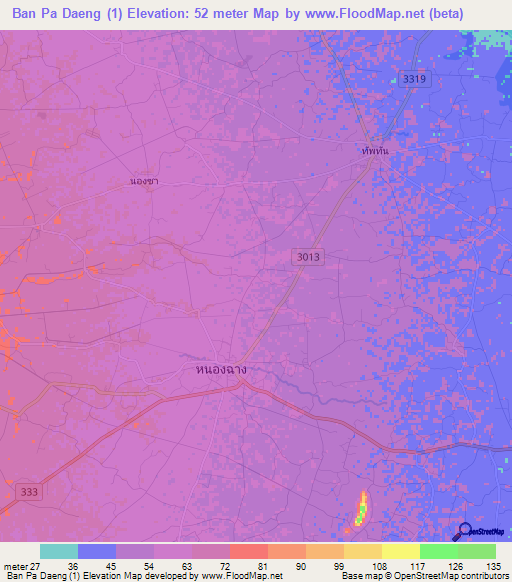Ban Pa Daeng (1),Thailand Elevation Map