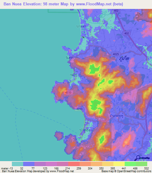 Ban Nuea,Thailand Elevation Map