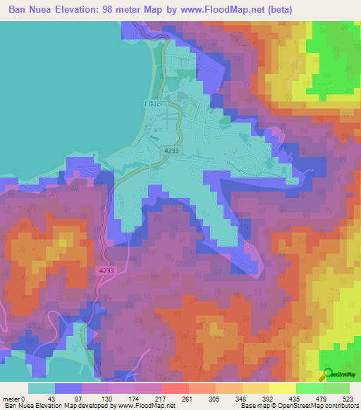 Ban Nuea,Thailand Elevation Map