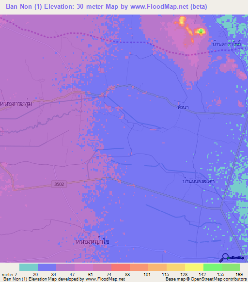 Ban Non (1),Thailand Elevation Map