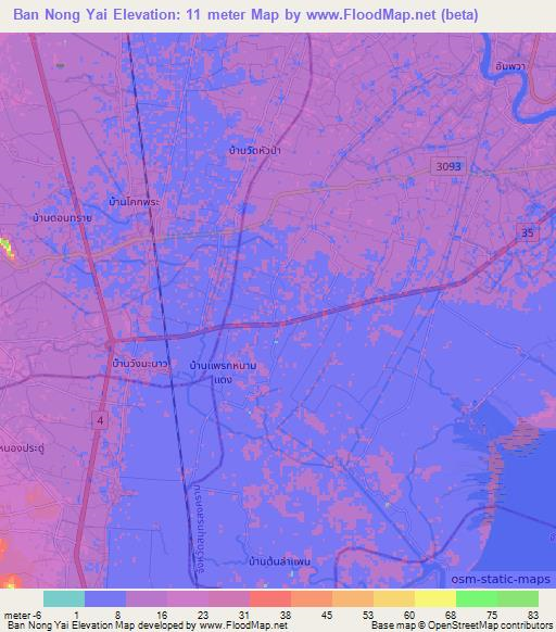 Ban Nong Yai,Thailand Elevation Map