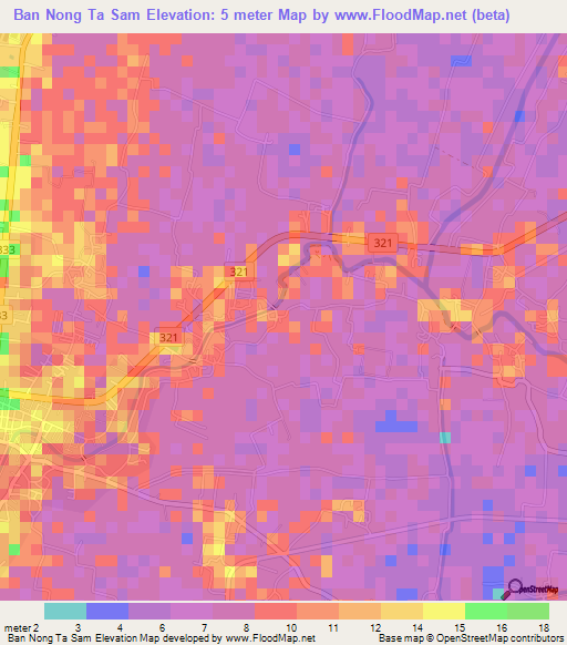 Ban Nong Ta Sam,Thailand Elevation Map