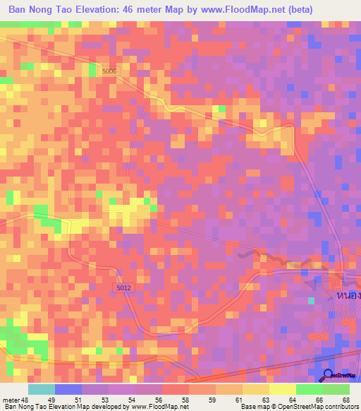 Ban Nong Tao,Thailand Elevation Map