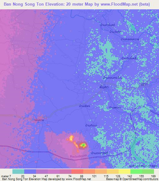 Ban Nong Song Ton,Thailand Elevation Map