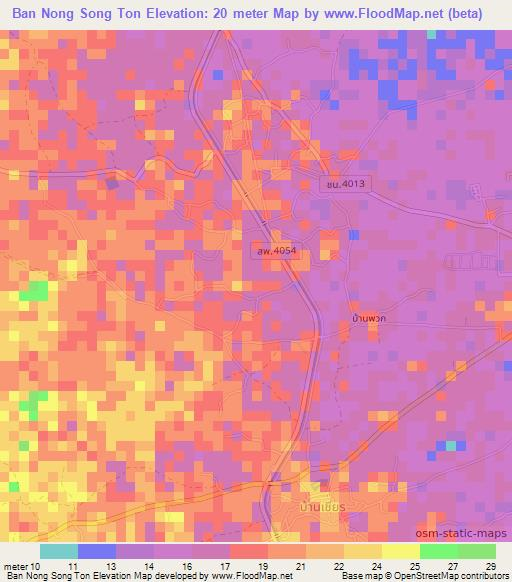 Ban Nong Song Ton,Thailand Elevation Map