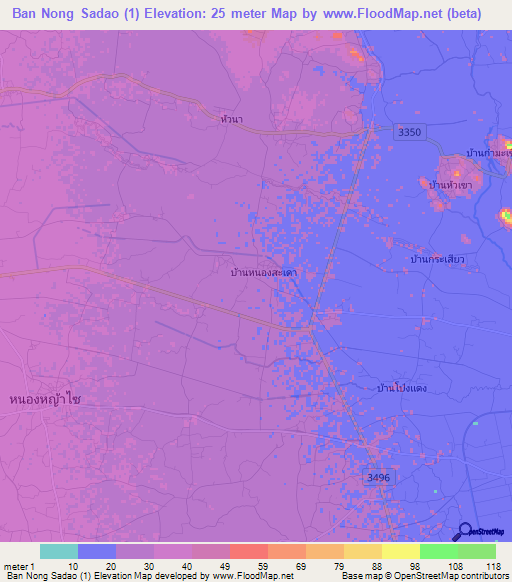 Ban Nong Sadao (1),Thailand Elevation Map