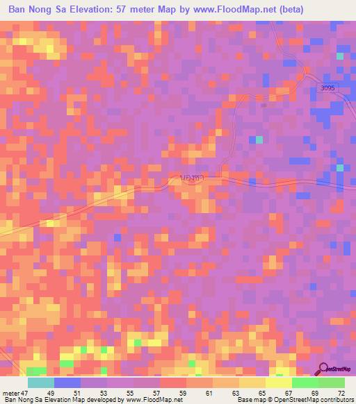 Ban Nong Sa,Thailand Elevation Map