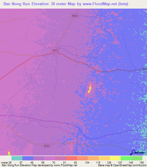 Ban Nong Run,Thailand Elevation Map