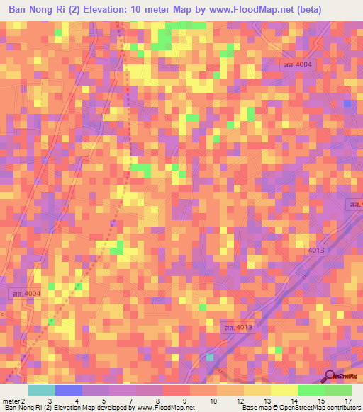 Ban Nong Ri (2),Thailand Elevation Map