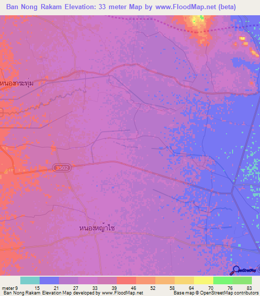 Ban Nong Rakam,Thailand Elevation Map