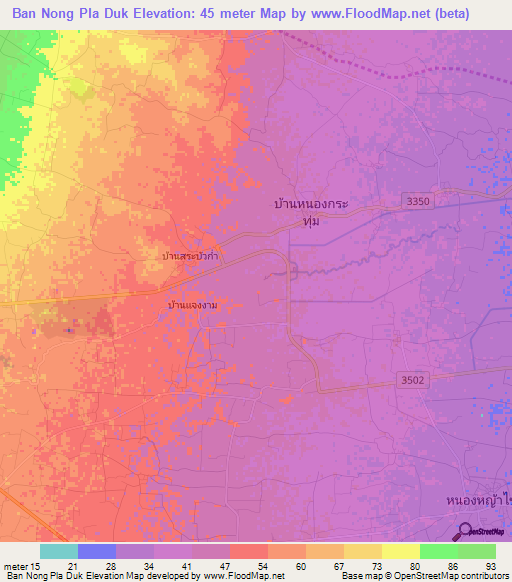 Ban Nong Pla Duk,Thailand Elevation Map