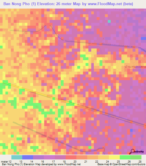 Ban Nong Pho (1),Thailand Elevation Map