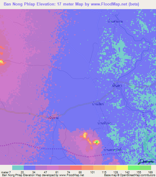 Ban Nong Phlap,Thailand Elevation Map